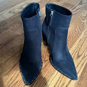 Black suede Schutz booties with nail head detail